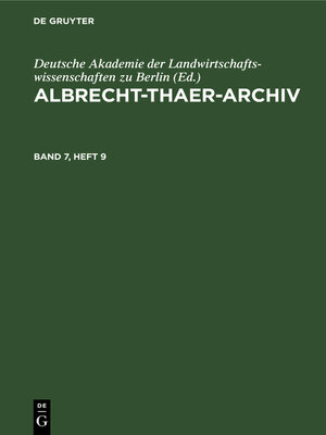 cover image of Albrecht-Thaer-Archiv. Band 7, Heft 9